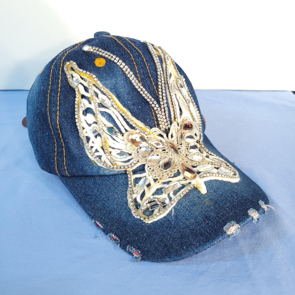 3/$25 Embellished Denim Butterfly Cap